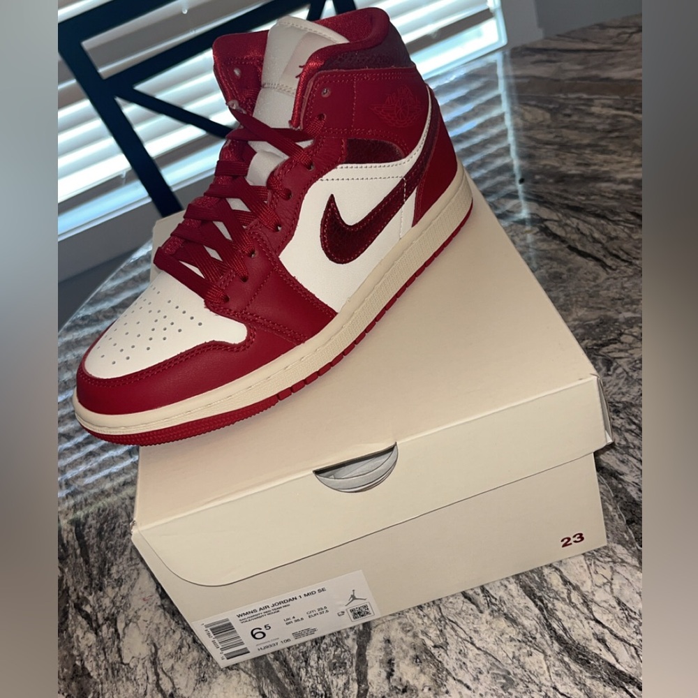 Nike Air Jordan 1 Mid Metallic Red & White Sneakers